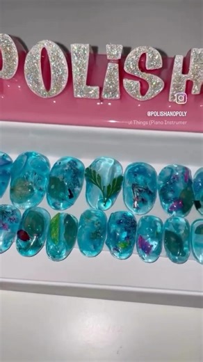 3-D Floral Underwater Encapsulation | Ocean Press On Nails For ‪@Achara‬ ‪@CinePals‬ 🌊HAPPY SPRING!🌸