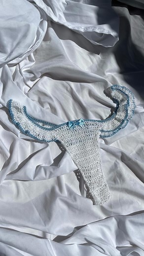 ⋆｡𖦹°sunny girl°𖦹｡⋆ on Instagram: "Yet another intermediate undies for your crochet lingerie set. These ones are high-waisted and ruffle at your hip bone—> resembling cute little angle wings. To be honest with you, I even went as far as adding angel numbers to the design lots of 3s, 2s, and 5s. 🪽 If you are interested in a pattern for this, let me know down below. 🧸 #crochet #lingerie #cottagecore #coquette #handmade"