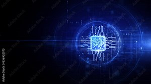 Blue AI Learning and Artificial Intelligence Concept of Digital Robotic Devices, Technology Digital Data and Futuristic Technology Abstract Background