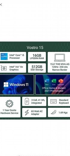 DELL 15 Intel Core i5 12th Gen 1235U (8GB/512GB SSD/ 11 3520 Light15.6 Inch#gaminglaptop#laptop