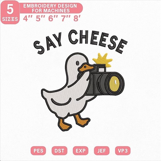 Say Cheese Duck Embroidery Design, Funny Goose Camera Embroidery File, Cute Photographer Bird Stitch, Farm Animal Shirt Design - Etsy