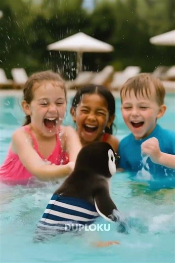 Pinguin go to pool again with friends 👦🏻🧒🏻🥽 | Oh popo #public #duploku #cute