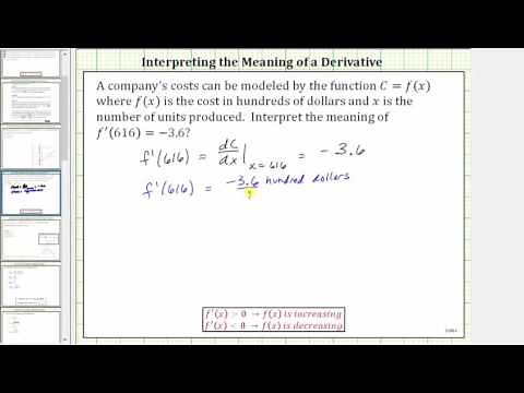 Interpret the Meaning of a Derivative Function Value (Cost)