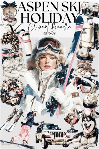 Aspen Ski Holiday Clipart Bundle: Luxury Winter Snowboarding & Après-ski Designs (PNG Files) - Etsy
