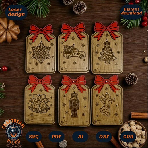 Laser Cut Christmas Gift Tags SVG Bundle: Pop-out Ornaments (6 Designs) - Etsy