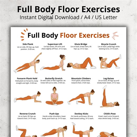 Full Body Floor Exercises Printable | Bodyweight Workout Chart | Home Full Body Exercise Poster PDF | No Equipment Workout Routine Sheet - Etsy