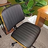 Small Armless Desk Chair – PU Leather Mid-Back Ergonomic Office Chair with Adjustable Height, Swivel Wheels, Walnut Frame, Ideal for Small Office, Study, or Bedroom, Orange