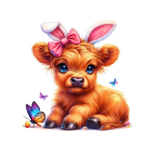 Easter Highland Cow Clipart, Bunny Ears, Butterfly Art (digital Download) - Etsy