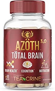 azoth 3.0 Total Brain Supplement - Support Peak Cognitive Performance - Optimize Brain Health & Clarity - Boost Energy & Motivation - Organic Lions Mane & Cordyceps Nootropic Mushrooms - (60 Pills)