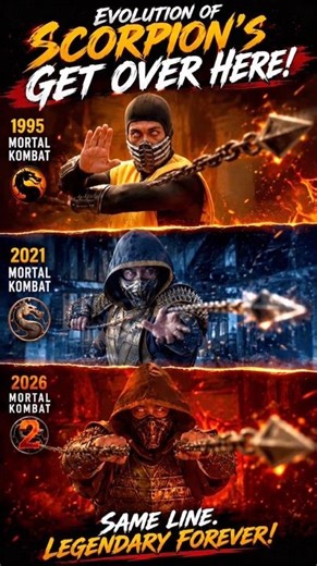 Scorpion’s “GET OVER HERE!” Evolution 🔥 | Mortal Kombat 1995 vs 2021 vs 2026