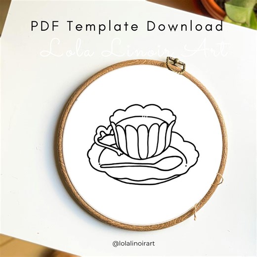 Tea Cup Embroidery Pattern PDF – Minimalist Line Art, Hand Embroidery Design, Tea Lover Pattern, Printable Pattern, Multiple Sizes - Etsy