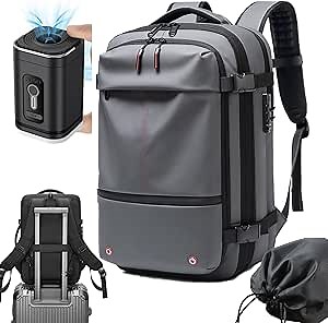 vacuum seal backpack, 60L Vacuum Compress Pack Backpack, Anti Teft travel Backpack (Grey + Vacuum Pump)