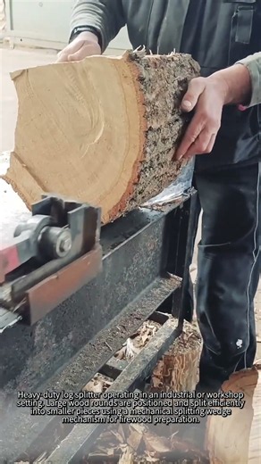 Massive log splitting mechanism in action #worker #process #logsplitter #firewood #woodworking