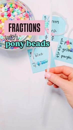 Here's another simply fraction activity idea using items you have around the classroom!! Grab some pony beads and pipe cleaners. Students create a bracelet and identify the fraction of each color shown. Get kids up and moving by incorporating a Find the Friend activity. Students visit classmates and discuss their fraction bracelets! #fractions #math #elementarymath #2ndgrade | Amy Lemons