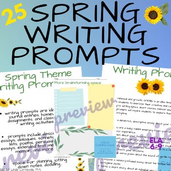 Spring Creative Writing Prompts-Mid-High School ELA Activities 6 7 8 9 10 11th 