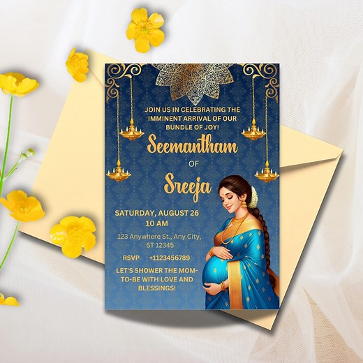 Sreemantham Invite for Your Indian Baby Shower, Valaikappu or Godh Barai or Seemantham Invitation Cards, Instant Download - Etsy