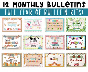 Editable Bulletin KITS | 12 Monthly Bulletin Ideas. Holiday Bulletin Board Kit. DIY Classroom Decor. Printable Bulletin Borders. Valentines - Etsy
