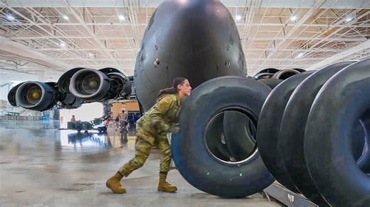 Tour inside US Air Force warehouse changing C-17 tires