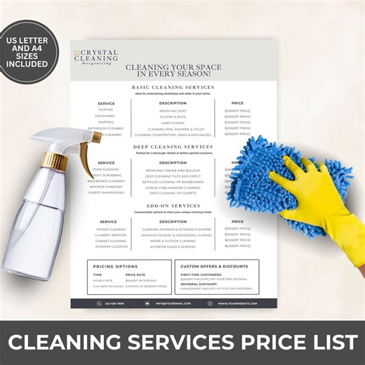 Commercial Cleaning Price List, Editable Template for Cleaning Services, Professional Pricing Guide, Business Form - Etsy