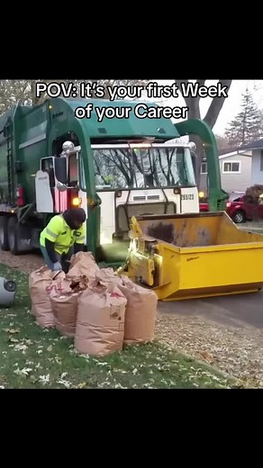 Garbage Man Operating Garbage Truck On Manual leaf collection #fyp #foryou #work #goldolddays #trash #truck #career #zyxcba
