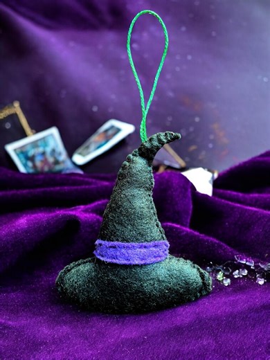 Mystical Witches Hat Ornament – Handsewn Black and Purple Felt Hat With Crystal and Inspirational Card - Etsy