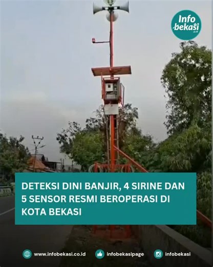 Info Bekasi on Instagram: "Badan Nasional Penanggulangan Bencana (BNPB) telah memasang sejumlah sirine dan sensor banjir di wilayah Kota Bekasi. Kasie Darurat dan Logistik BPBD Kota Bekasi, Wiratma Puspita mengatakan, terdapat 4 sirine dan lima sensor yang telah dipasang. Empat sirine dipasang di perumahan Pondok Mitra Lestari, Jaka Kencana, wilayah Kampung Lengkak Bekasi Jaya, dan Kampung Lebak Teluk Pucung. Sementara, lima sensor dipasang di sepanjang aliran Sungai Cikeas, Cileungsi, hingga Ka