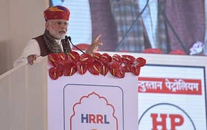 PM addresses public meeting on the occasion of commencement of work for the Rajasthan Refinery at Pachpadra, in Barmer, Rajasthan