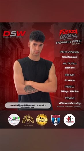 Fuerza Urbana 🇨🇺 | Calistenia on Instagram: "📢 !José Miguel Rivero Labrada está confirmado! Atleta elegido para competir en el Nacional Fuerza Urbana Power Free 2026, la primera competencia oficial de este formato en Cuba. 🏆 Se medirá en la categoría Semi Pro, demostrando poder, técnica y creatividad en el escenario. 🤝 Organizado por @dswcalisthenics, en colaboración con @fcswc.cuba, @fufc.cub y @fisikosgym. 📌 Patrocinadores: @fitnessarmy_oficial ✨ Este es solo el inicio de una nueva era p