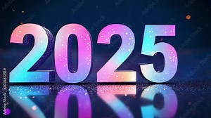 Bright and colorful 2025 display shines against a sparkling background for New Year celebrations