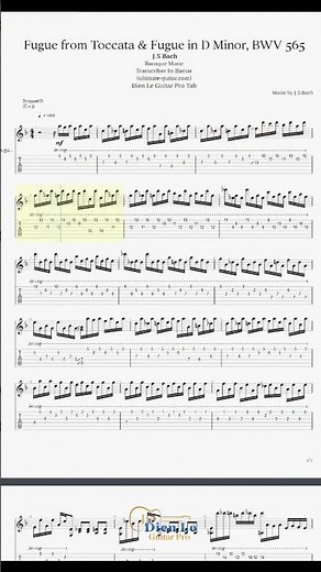 Masterful Guitar Tab - Bach’s Fugue in D Minor, BWV 565 - Classical Guitar