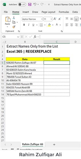 21K views · 110 reactions | Extract Names from the List | #Excel 365 | REGEXREPLACE =TRIM(REGEXREPLACE(B5:B14,"\d","")) | Excel Basement | Facebook