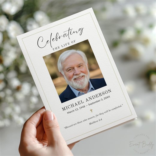 Elegant Christian Funeral Program Template Editable in Canva Printable Memorial Service With Scripture Instant Download - Etsy
