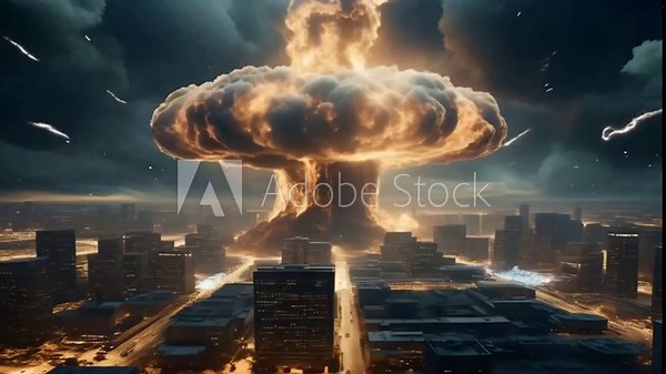 A high-altitude nuclear explosion causing a massive electromagnetic pulse (EMP), waves of energy spreading across a vast area, disabling electronics and power grids instantly.