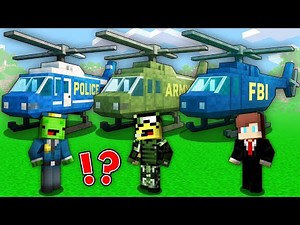 JJ FBI vs Mikey POLICE vs Banana Kid MILITARY Helicopter Survival Battle in Minecraft Maizen!