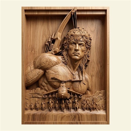Rambo Action Film Poster 3D Relief STL | CNC Router File Wood Carving | Man Cave Wall Art - Etsy