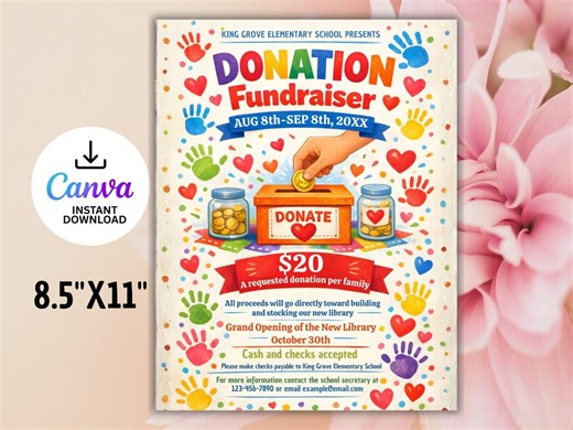 Editable Donation Fundraiser Flyer Template | School PTA Event (US Letter PDF Printable) - Etsy