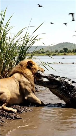 Cú Đớp Chớp Nhoáng: Cá Sấu Tấn Công Khi Sư Tử Uống Nước