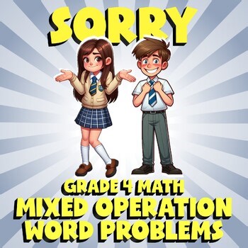 Mixed Operation Word Problems SORRY Math Game - No Prep Grade 4 Review
