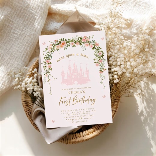 Once Upon a Time Birthday Party Invitation, Girl Princess Birthday Invite, Magical Party Invite,canva Editable Digital Download Template, - Etsy