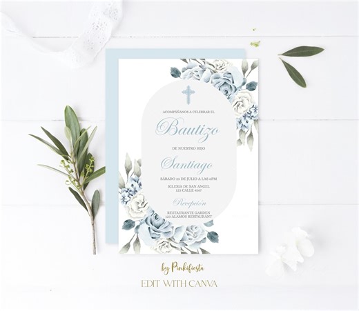 Baptism Invitation for Boy in Spanish: Editable Canva Template (instant Download) 5x7" - Etsy