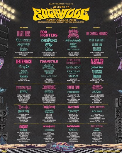 Here's every band scheduled to play Daytona's Welcome to Rockville 2026 by day