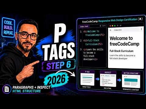 freeCodeCamp HTML Step 6 | p Tags, Paragraph Elements & Inspecting HTML, Responsive Web Design