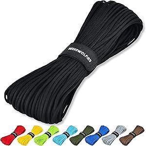 WEREWOLVES Paracord Rope, 7 Strand Type III Parachute Cord 4mm 100ft / 200ft for Crafting, DIY Projects, Survival Bracelets (Black, 100 ft)