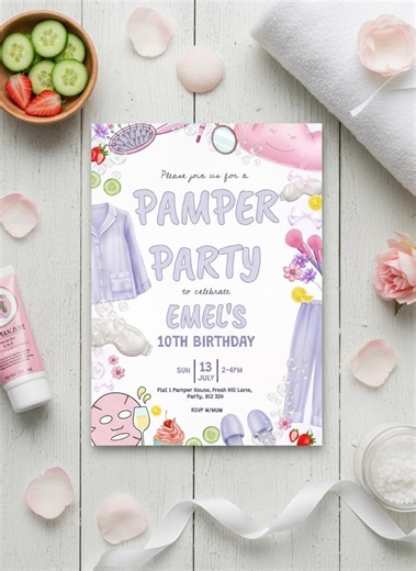 Pamper Party Invitation, Spa Birthday, Girls Makeover, Editable Corjl Template (digital Download) - Etsy