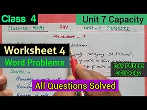 DAV class 4 maths unit 7 capacity worksheet 4 - word problems