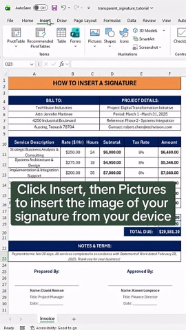 How to add signatures in Excel
