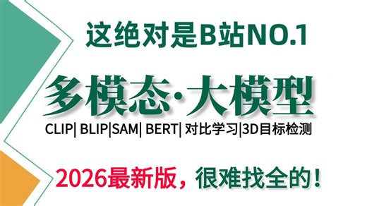 强推！不愧是2026全网最全的多模态大模型保姆级教程,一口气学透（CLIP、BLIP、对比学习、SAM、3D目标检测、BERT)等系列教程，看这一套教程就够了！