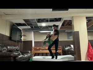 wrestling with my brother but there is mattresses!!!!