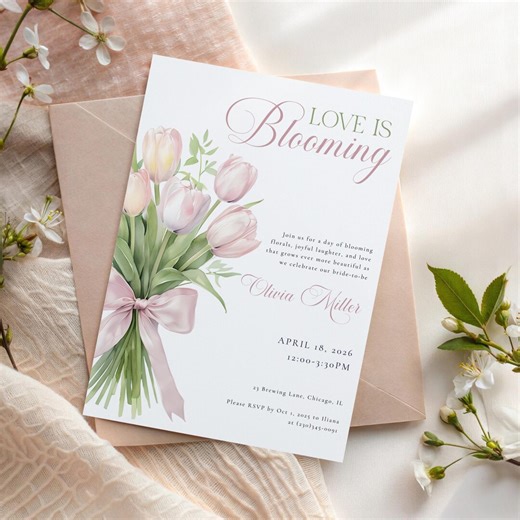 Tulip Bridal Shower Invitation, Love in Bloom Bridal Shower Invitation Template, Love is Blooming Invitation Template in Canva, Tulip Card - Etsy