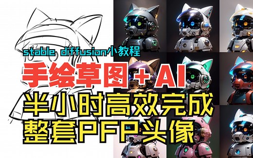 【stable diffusion案例教程】手绘草图 AI，半小时高效完成PFP类型IP头像（附两个PS排版小技巧）
